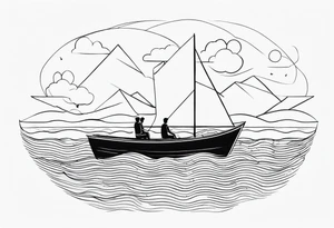 BOAT IN SEA WITH PEOPLE tattoo idea