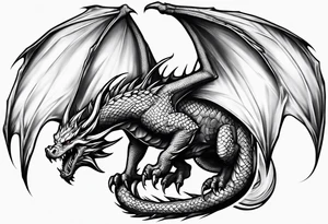 Realistic Medieval dragon climbing showing back tattoo idea