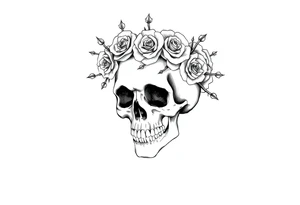 ornate skull adorned with crown of wild roses and thorns tattoo idea