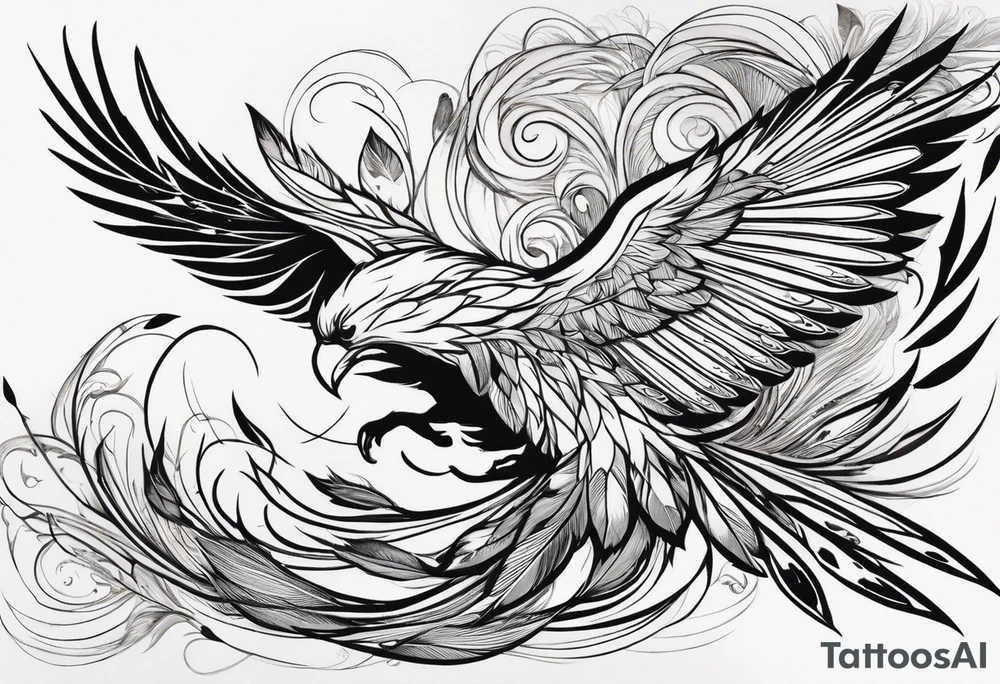 The tattoo begins on the left arm, at the elbow, where feathers are flying under the action of the wind towards the left hand. These feathers share the air space with branches that have leaves, and both elements move together up the left arm. As they approach the shoulder, some lightning appears between them. At this point, the feathers start to converge toward the left chest, where a vortex of energy reveals the head of an owl. The branches converge toward the left side of the back, passing over the shoulder. On the left side of the back, there is a dense, psychedelic element representing the energy of life's creation, with references to the earth, element, and planet. There is also a clay house in this area. tattoo idea