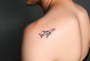 Minimalist tattoo for women who love travel and science, make feminine. For forearm. Should be small, aeroplane and heart tattoo idea