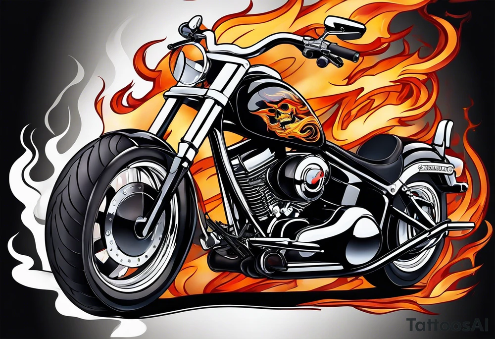 CHOPPER in flame letters with smoke background tattoo idea
