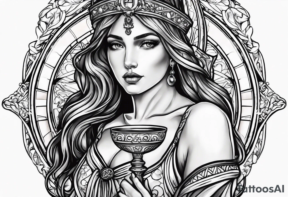 holy saint woman turned away
 holding a chalice tattoo idea