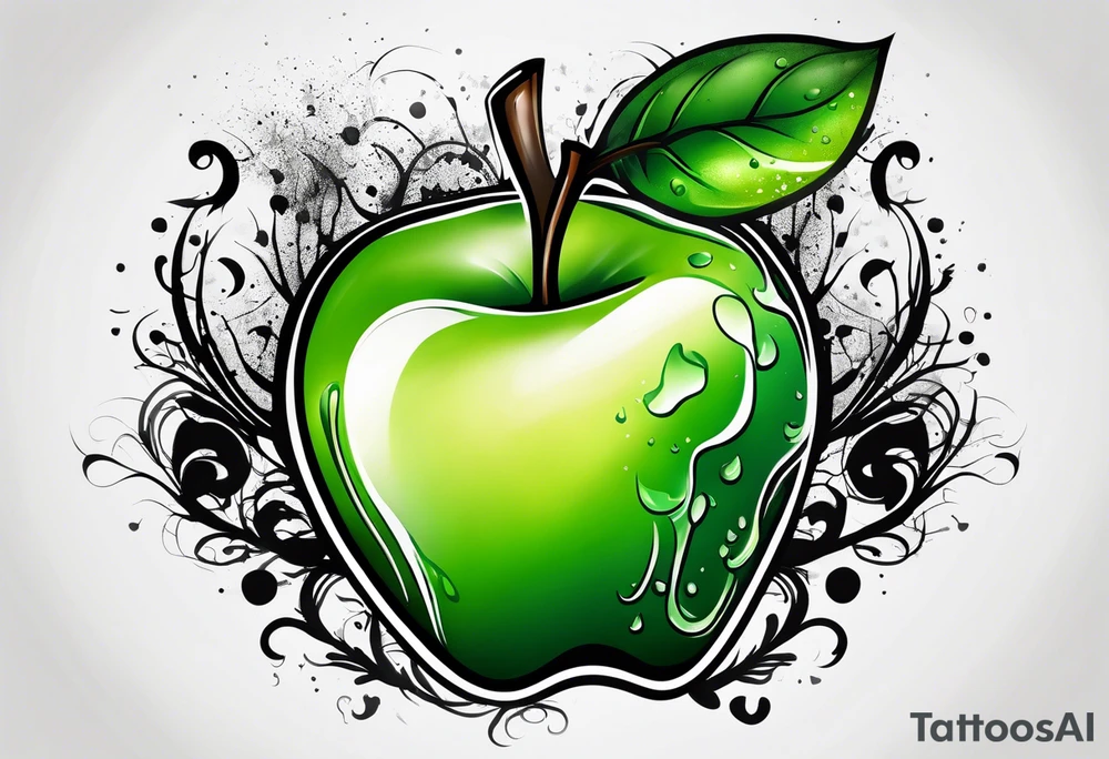 Dripping green apple tattoo idea