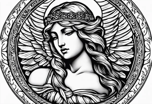 an angel engraving stamp style tattoo idea