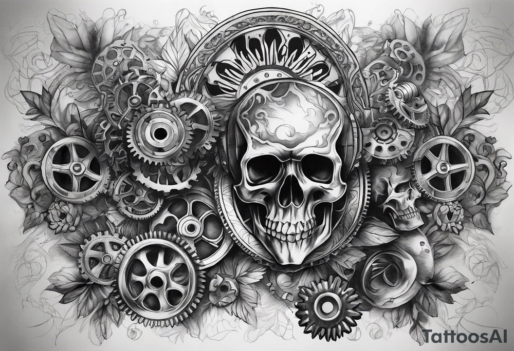Gears and skulls tattoo idea