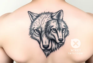 A solitary yet sublime and noble wolf and its progeny. the face tattoo idea