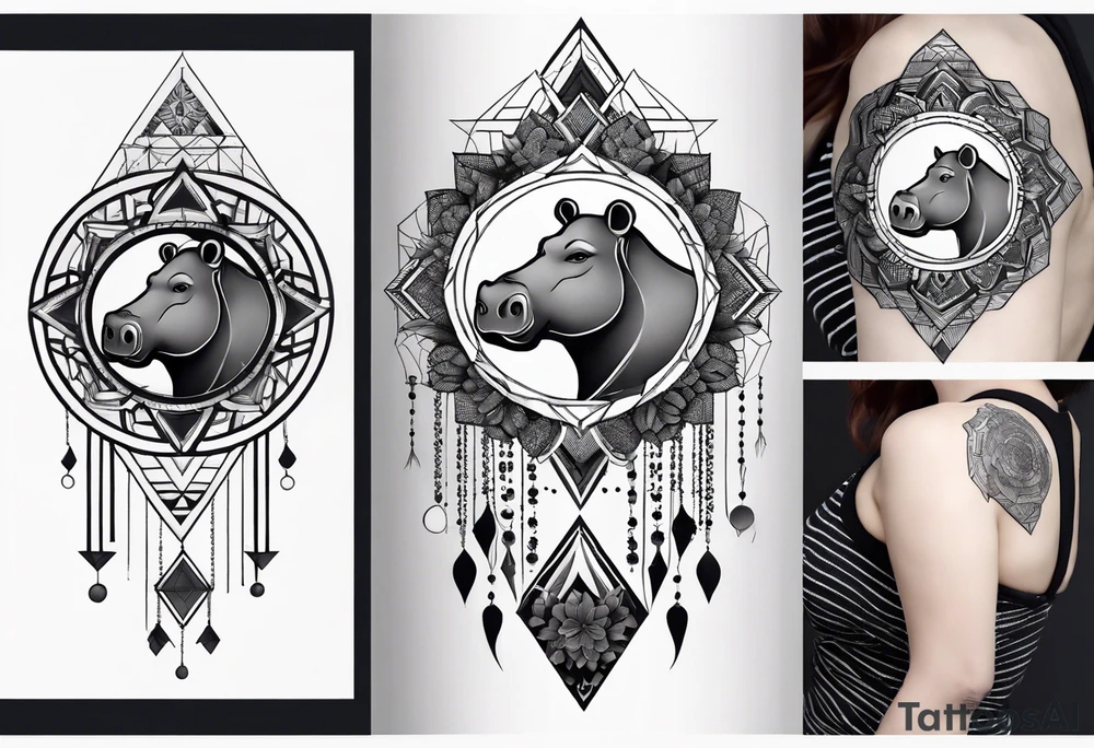 Very asymmetrical, +geometric pattern, with realistic full moon, with hippo at side look, +tribal, +geometric, +inkart , +blackwork, +grey scale, + sketch
with wintersweet flower bud, +portrait orientation, +inkart touch, tattoo idea