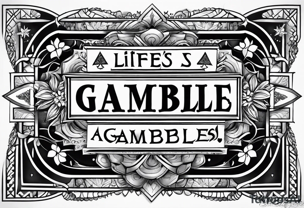 “Lifes is a gamble” Quote arm sleeve tattoo idea