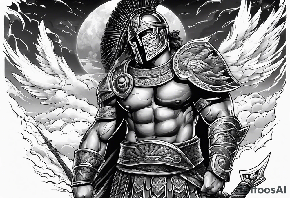 coloseum gladiator lightning and clouds tattoo idea