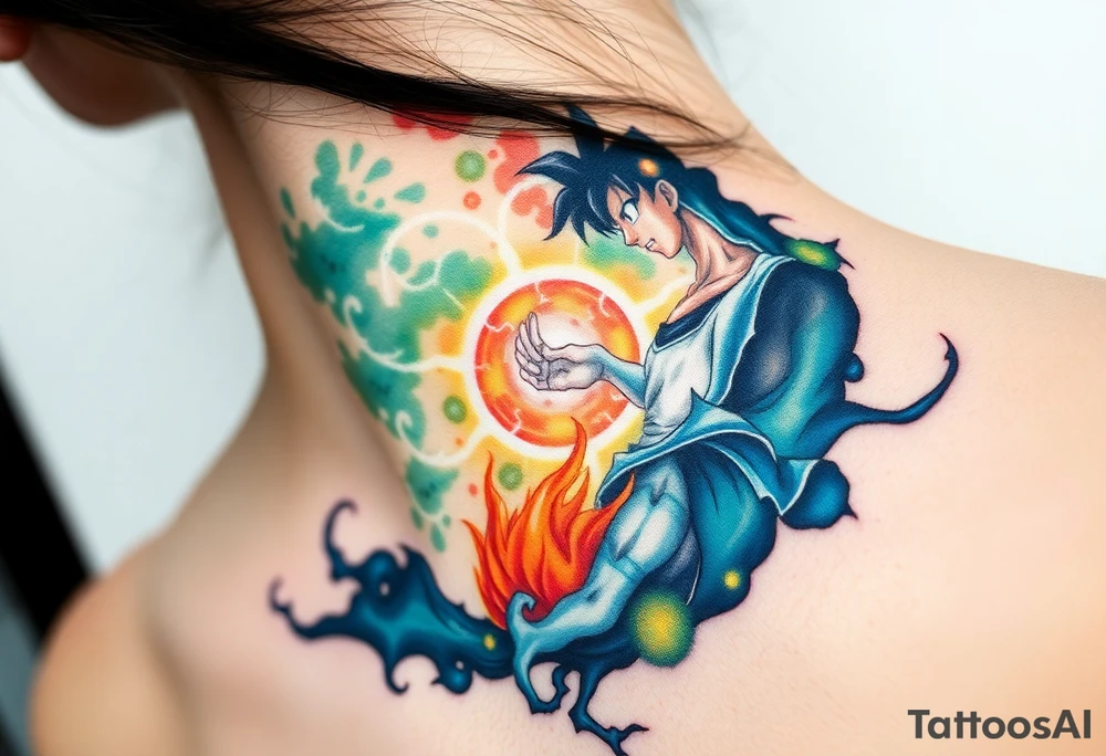 legendary dragonball z scene with energy aura and power effects tattoo idea