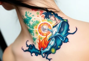 legendary dragonball z scene with energy aura and power effects tattoo idea