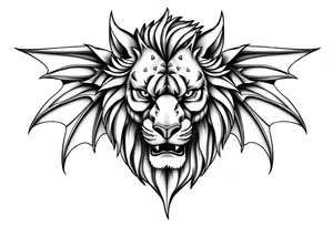 Female Lioness dragon face angel wings tattoo idea