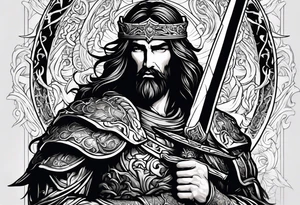 Almighty powerful Jesus in his indestructible armor and using his sword to cut off Serpent head tattoo idea