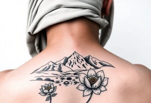 Arab woman with her eyes only glazing over mountains in the desert with el paso tx culture and lotus flower tattoo idea