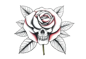 rose with parts of a skull in the leaves tattoo idea