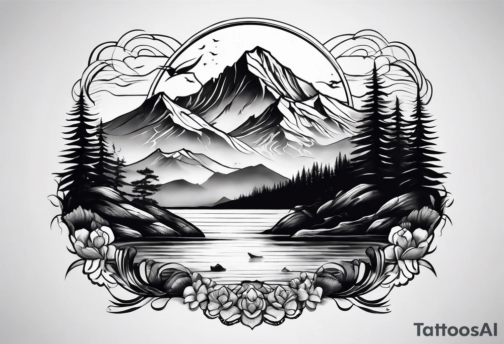Mountains and ocean tattoo idea