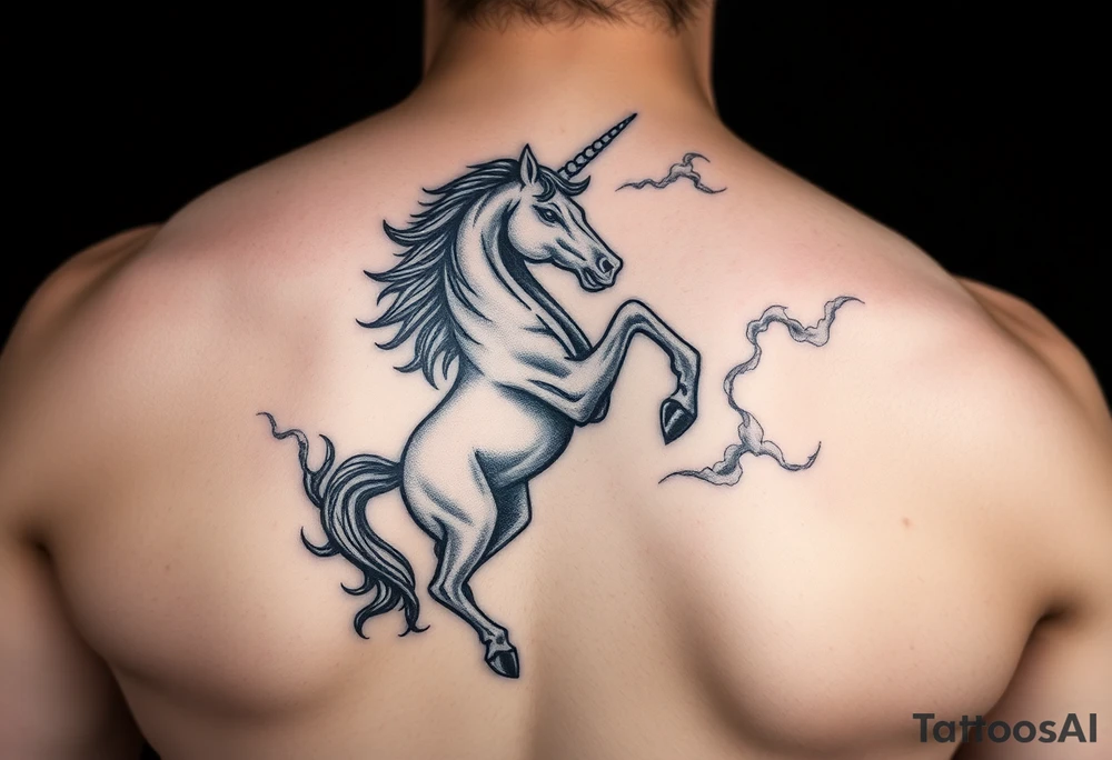 Dark unicorn rising from smoke tattoo idea