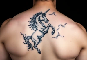 Dark unicorn rising from smoke tattoo idea
