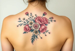 vintage bouquet of wild roses and meadow flowers with morning dew tattoo idea