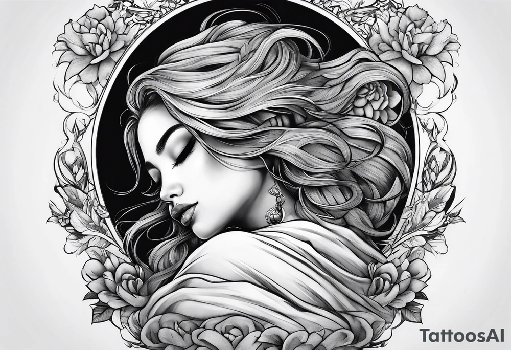 full body girl sleeping in blanket tattoo idea