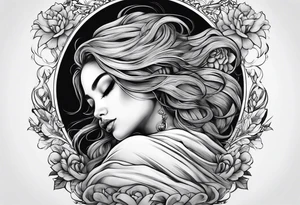 full body girl sleeping in blanket tattoo idea