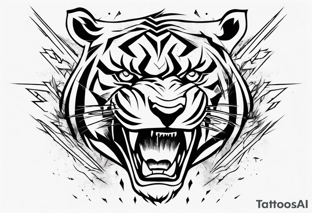 mythical ferocious tiger with lightning around it. The tattoo is for a forearm sleeve tattoo idea
