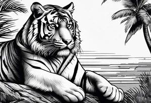 tiger laying on palm tree tattoo idea