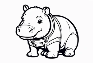 Baby hippo wearing overalls and smiling tattoo idea