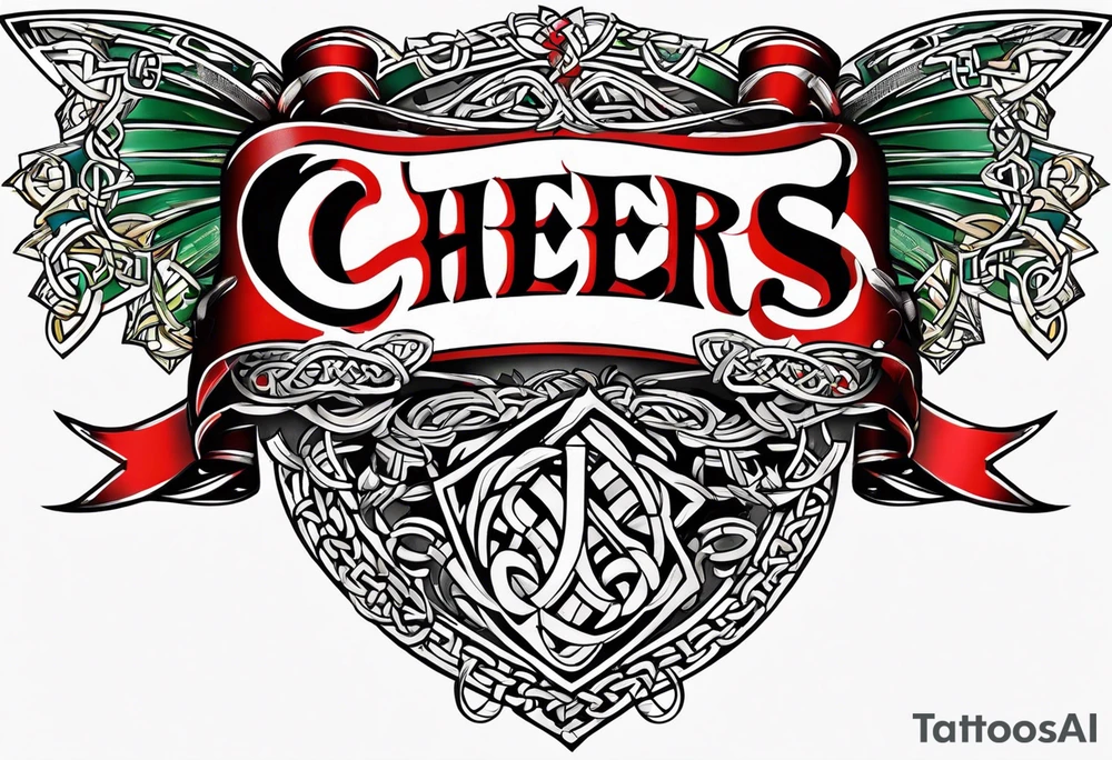 Cheers Mate text, armband +Celtic +Cancer Ribbon +tribal +artistic tattoo idea