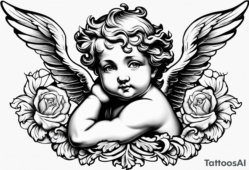 one putti with wings smiling tattoo idea