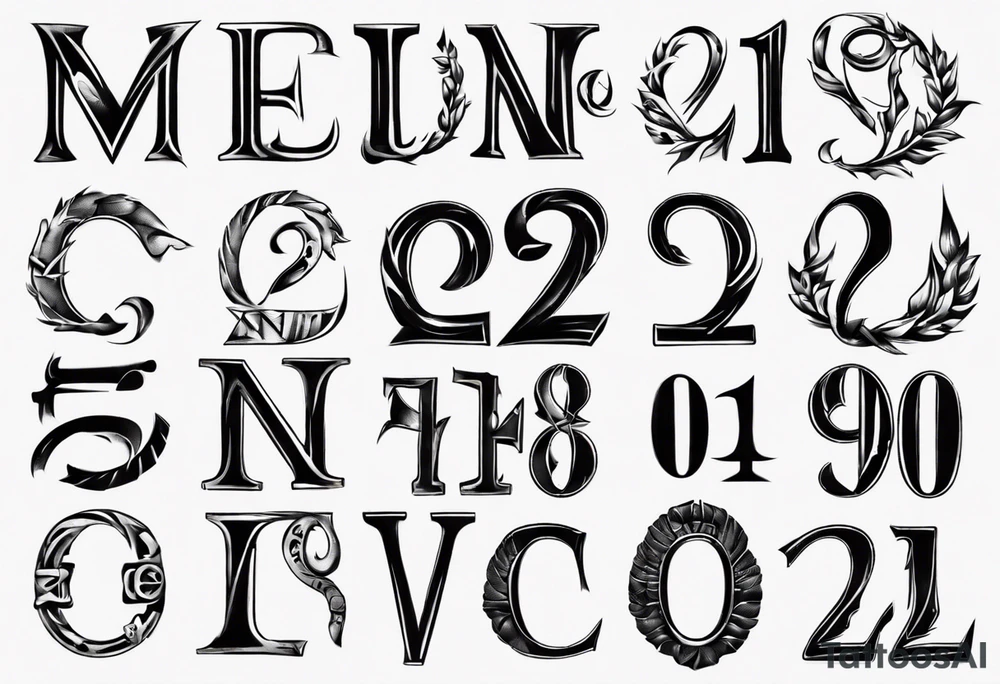 Combine the numbers 20 and 21 roman letter tattoo idea