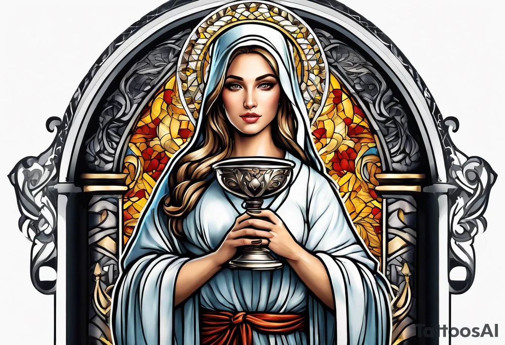 Female saint holding a chalice tattoo idea
