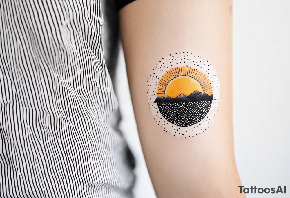 scandi looking sunshine made of dots tattoo idea