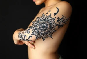 shaman style mytical bold line mandala tattoo idea