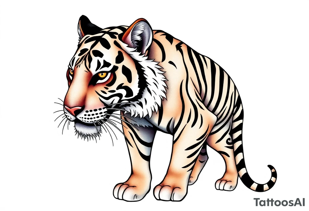 a full color cubism style 
full body tiger illustration tattoo idea