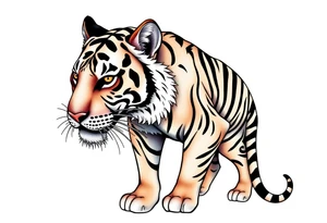 a full color cubism style 
full body tiger illustration tattoo idea