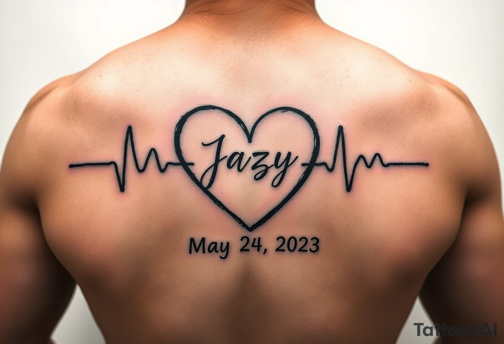 faded heart beat outline for a deceased best friend with the name Jazy and the date May 24,2023 
incorporated tattoo idea