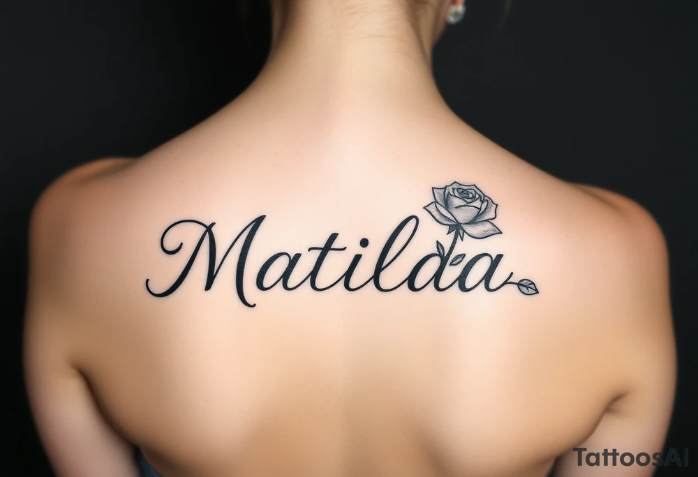 The name ‘Matilda’ in a rose tattoo idea