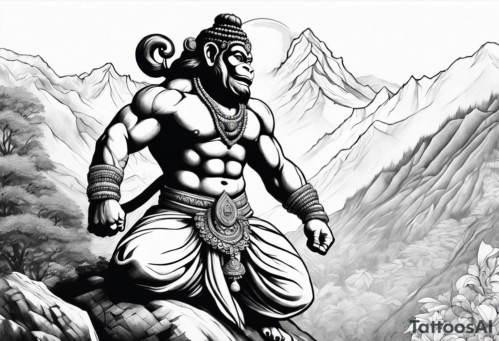 Hanuman lifting the mountain with his left hand tattoo idea