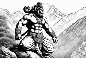 Hanuman lifting the mountain with his left hand tattoo idea