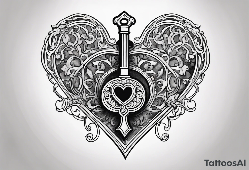 heart shaped antique key tattoo idea