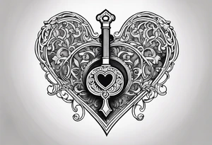 heart shaped antique key tattoo idea