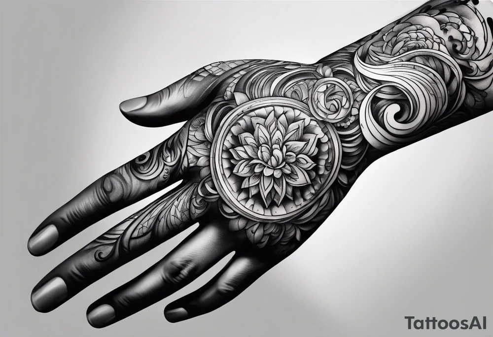 Swirling black ink, sleeve, glove tattoo idea
