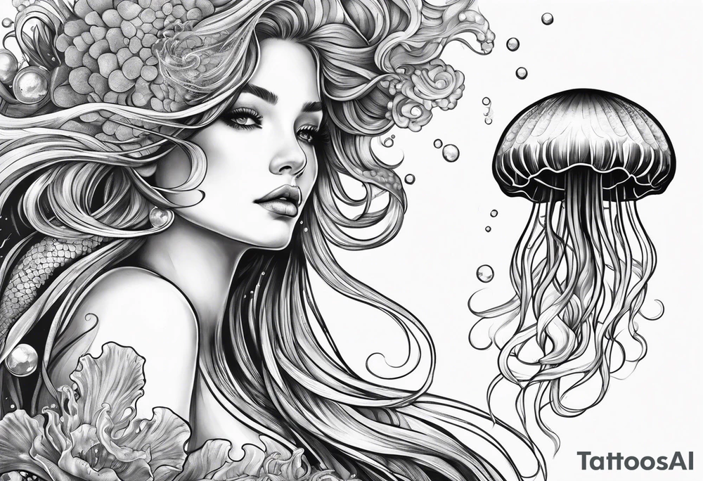 Jellyfish swimming around mermaid tattoo idea Jellyfish swimming around mermaid tattoo idea