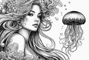 Jellyfish swimming around mermaid tattoo idea