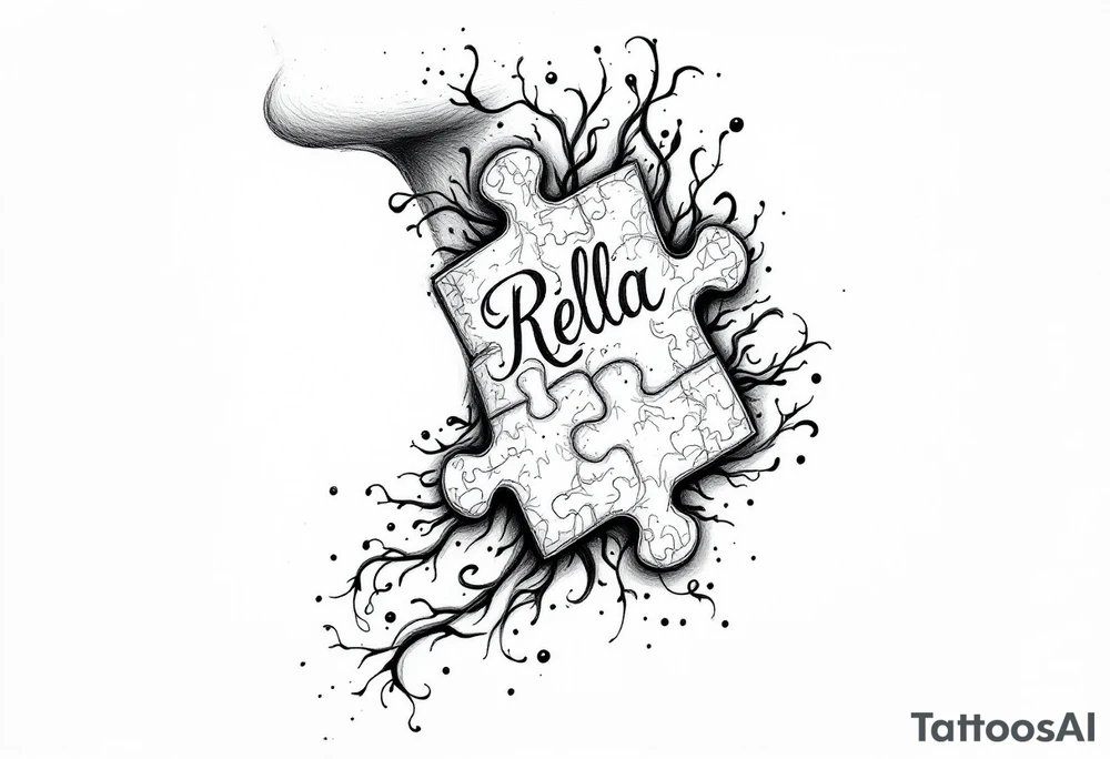 side of the neck puzzle piece tattoo where one of the pieces says Rella tattoo idea