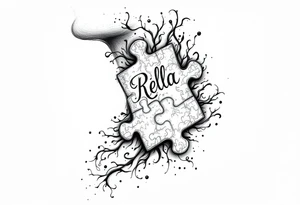 side of the neck puzzle piece tattoo where one of the pieces says Rella tattoo idea