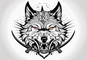wolf head with katana in mouth tattoo idea
