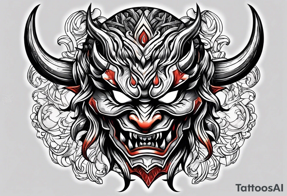 Protection against evil Oni mask tattoo idea